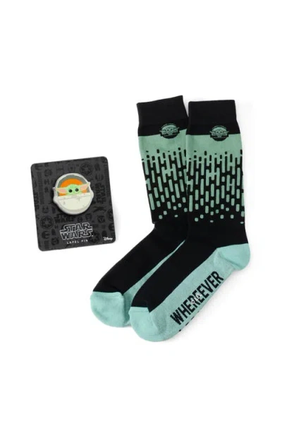 Cufflinks, Inc . X Disney The Child Hidden Message Cotton Blend Dress Socks & Lapel Pin Set In Black