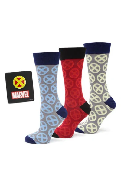 Cufflinks, Inc . X-men 3-pack Assorted Crew Socks & Lapel Pin Set In Multi