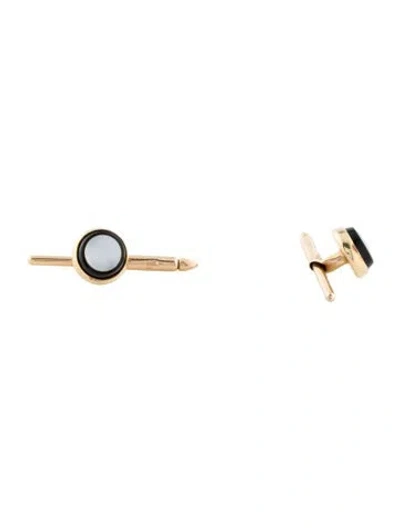 Pre-owned Cufflinks Lindsay 14k Mother Of Pearl & Onyx  In White