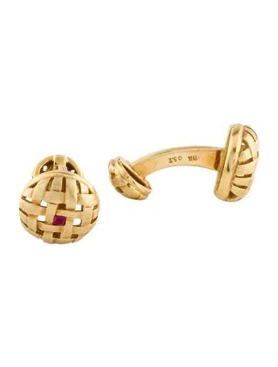 Pre-owned Cufflinks Lois Sasson 18k Ruby Basketweave  In Multi