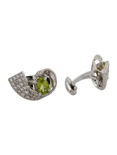 Pre-owned Cufflinks Platinum 1.39ctw Peridot & Diamond  In Multi