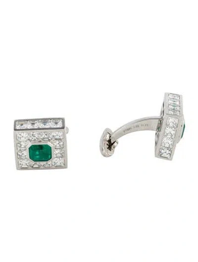 Pre-owned Cufflinks Platinum Emerald & Diamond  In Multi