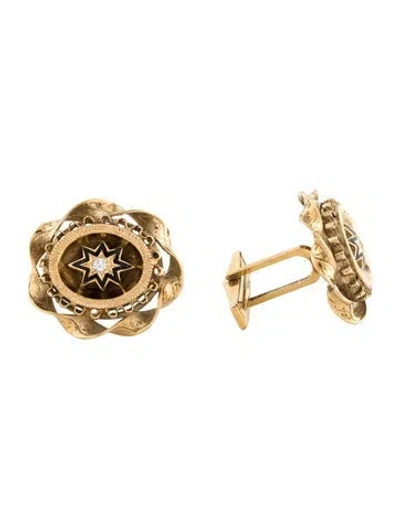 Pre-owned Cufflinks Vintage 14k Enamel & Diamond Star  In Black