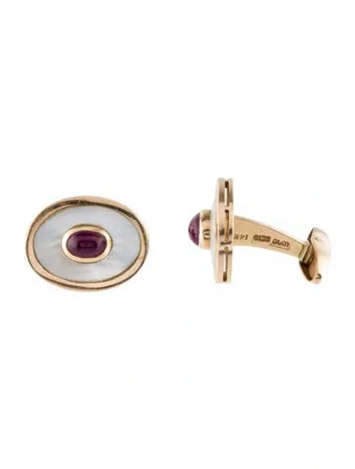Pre-owned Cufflinks Vintage 14k Mother Of Pearl & Ruby  In Multi