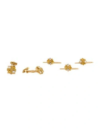 Pre-owned Cufflinks Vintage 18k Diamond & Sapphire Dress Set In Multi