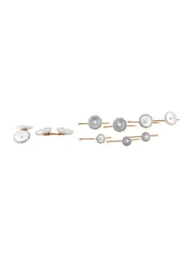 Pre-owned Cufflinks Vintage Mother Of Pearl & Pearl Dress Set In Multi