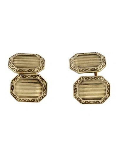 Pre-owned Cufflinks Vintage Two-tone Octagonal Engraved  In Multi