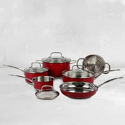 Cuisinart 10-piece Classic Collection Metallic Stainless Steel Cookware Set - Red