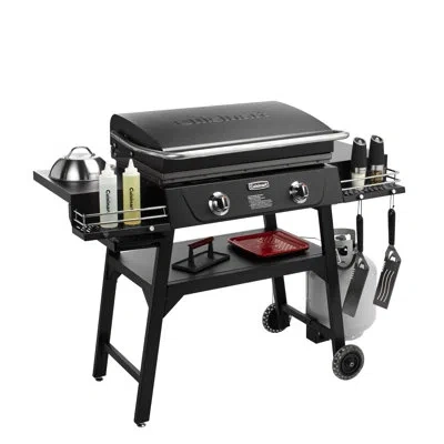 Cuisinart 2-burner 28” Outdoor Griddle With Hood - Stainless Steel Dual Burner 30,000 Btu Gas Griddle, Wheels, In Black Stainless