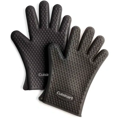 Cuisinart 2-pack Heat-resistant Silicone Gloves, Waterproof And Dishwasher Safe In Black