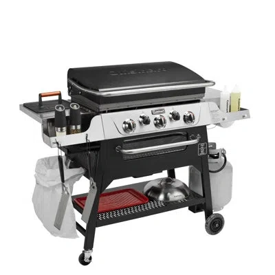 Cuisinart 3-burner 28” Outdoor Griddler And Broiler Combo, 2-in-1 Carbon Steel Flat-top Grill And Broiler With In Black Stainless
