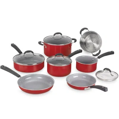 Cuisinart Ceramica Xt 11-piece Non-stick Cookware Set In Red