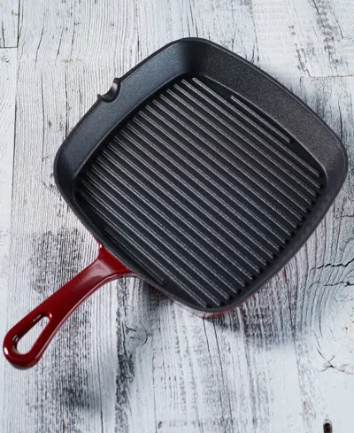 Cuisinart Chefs Classic Enameled Cast Iron 9.25" Square Grill Pan In Caridinal Red