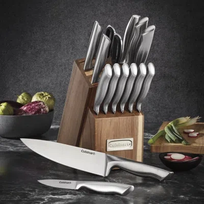 Cuisinart Elite Series 15 Piece Stainless Steel Block Set With Acacia Block In Stainless Steel;black,stainless Steel