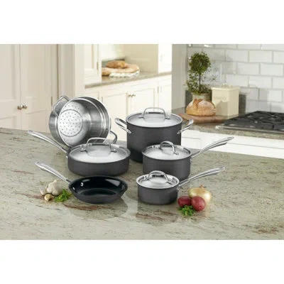 Cuisinart Green Gourmet Hard-anodized 10 Piece Cookware Set In Silver;black