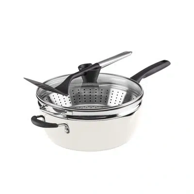 Cuisinart Preferred Pan 4 Piece Set (4.5 Qt. Multi-purpose Pan With Cover, Steamer, Slotted Turner) In Coconut Cream