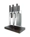 Cuisine::pro Damashiro Emperor Hikari Steel 7 Piece Knife Block Set In Silver,pakka Wood