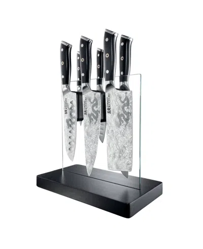 Cuisine::pro Kiyoshi Kiyo Steel 7 Piece Knife Block Set In Silver,black