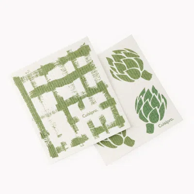 Cuisipro All Purpose Eco-cloth Sponge Cloth, Green Stripe/artichoke, Set Of 2