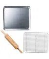 Cuisipro Restaurant Baking Sheet, Cooling Rack Rolling And Rolling Pin Set, 3 Piece In Cooper