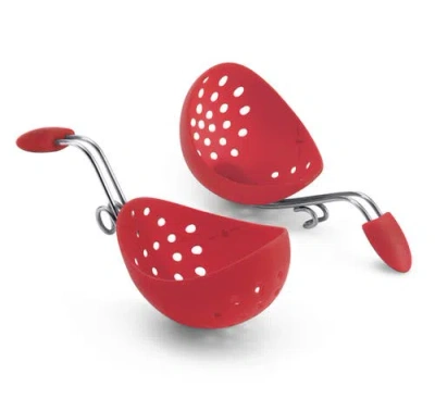 Cuisipro Silicone Egg Poacher Set Of 2 With Pan Clips In Red