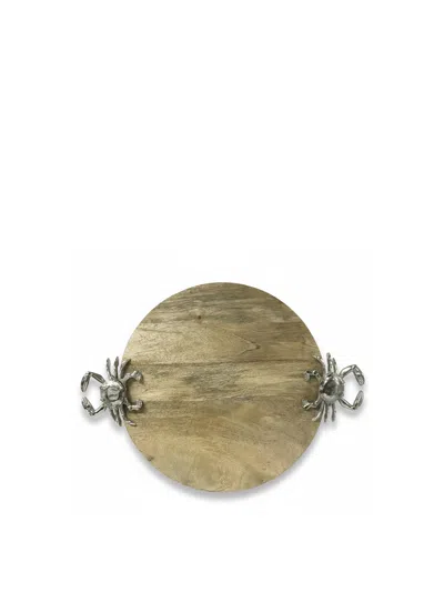 Culinary Concepts Round Wooden Serving Board With Crab Design In Multi