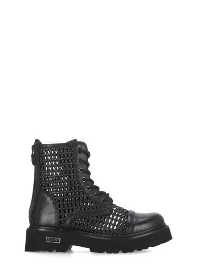 Cult Slash Woven Lace-up Boots In Black
