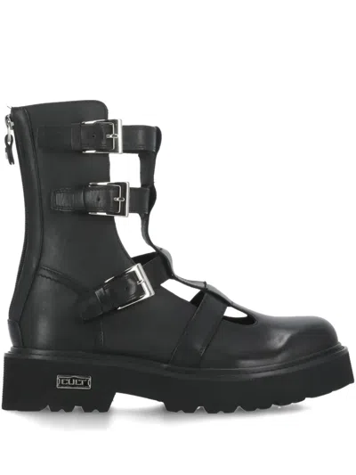 Cult Buckle-strap Cut-out Boots In Black