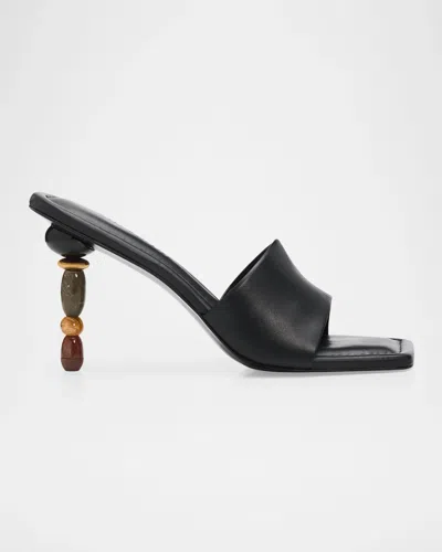 Cult Gaia 100mm Mahina Beaded Mule Sandals In Black