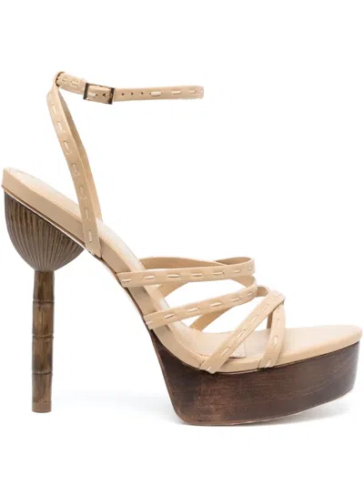 Cult Gaia Abela Platform Sandals In Beige Leather