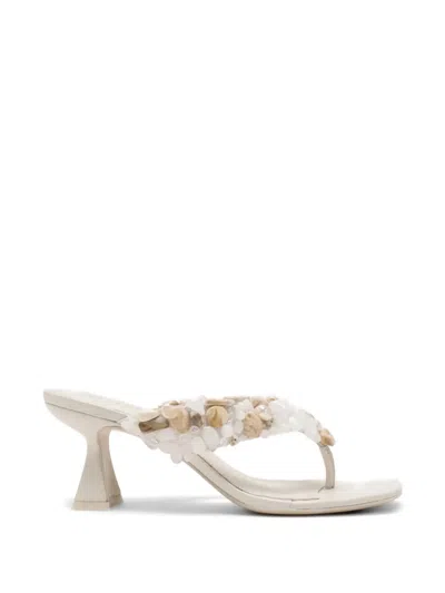 Cult Gaia Abi Bead-embellished Leather Thong Sandals In White