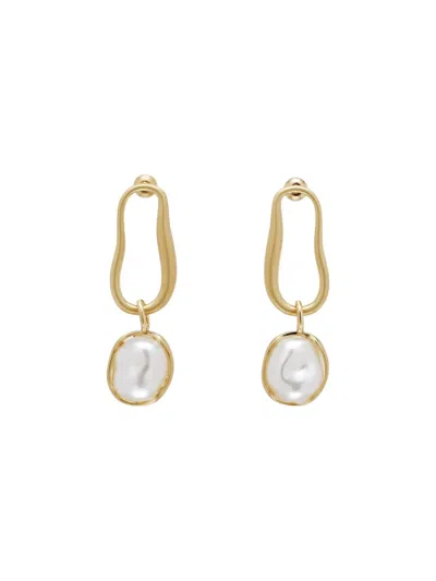 Cult Gaia Abstract Hoop Faux Pearl Earrings In Silver