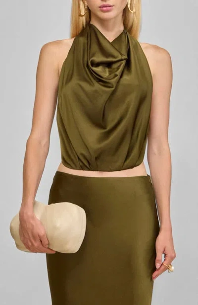 Cult Gaia Adrienne Stretch Silk Halter Top In Green