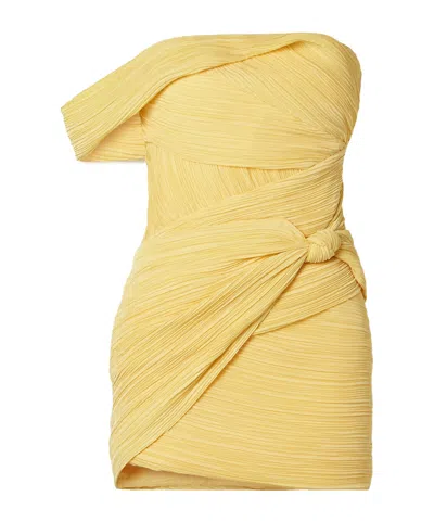 Cult Gaia Ahra Off-the-shoulder Draped Plissé-satin Mini Dress In Yellow