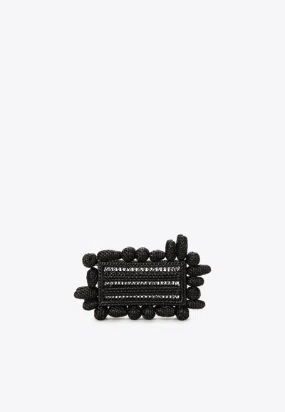 Cult Gaia Akira Beaded Rattan Clutch In Black