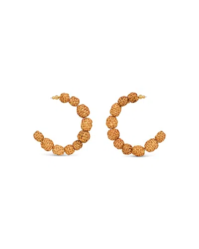 CULT GAIA AKIRA GREEN BEADED C HOOP EARRINGS IN GOLD TONE