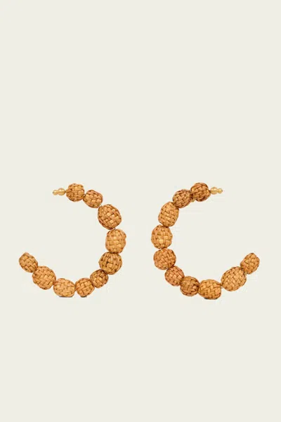 Cult Gaia Akira Green Beaded C Hoop Earrings In Gold Tone In Tan