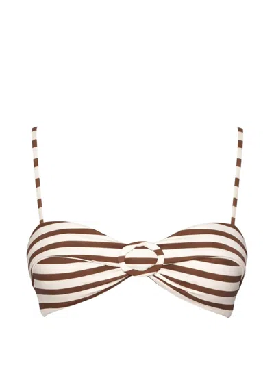 Cult Gaia Alouette Striped Ring Bikini Top In Brown