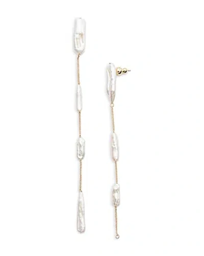 Cult Gaia Alum Biwa Keshi Freshwater Pearl Linear Drop Earrings In White/gold