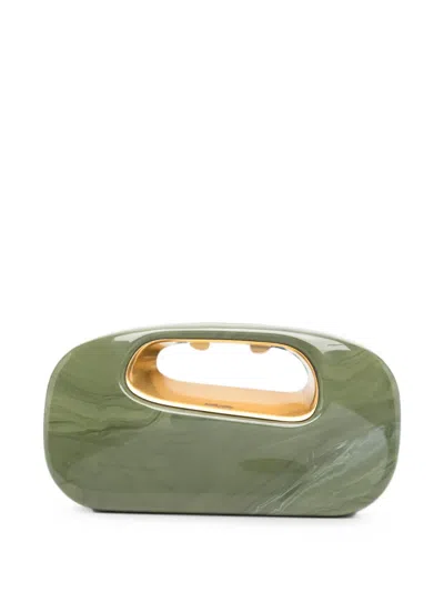 Cult Gaia Amara Marbled-effect Clutch Bag In Green