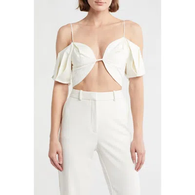 Cult Gaia Ambra Cold Shoulder Crop Top In White