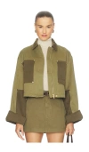 Cult Gaia Anders Cropped Two-tone Hemp And Cotton-blend Twill Jacket In Green