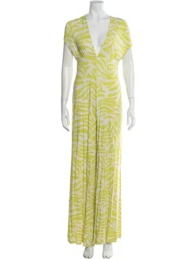 Pre-owned Cult Gaia Animal Print V-neck Jumpsuit In Green