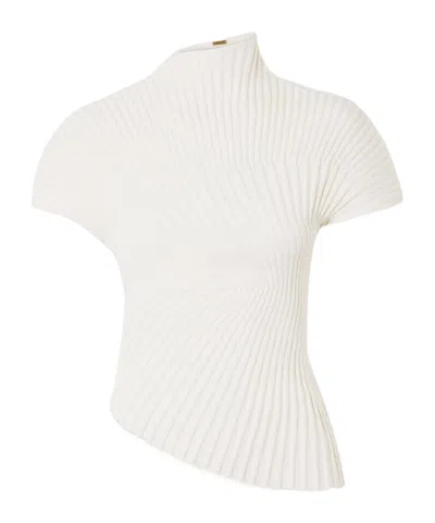 Cult Gaia Annemie Asymmetrical Ribbed Knit Sweater In White