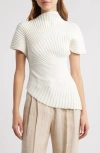 Cult Gaia Annemie Cotton Asymmetric Funnel Neck Knit Top In Off White