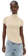 Cult Gaia Annemie Cotton Asymmetric Funnel Neck Knit Top In Neutral