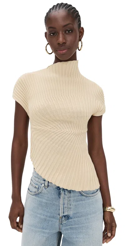 Cult Gaia Annemie Cotton Asymmetric Funnel Neck Knit Top In Neutral