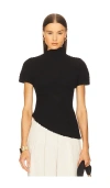 Cult Gaia Annemie Cotton Asymmetric Funnel Neck Knit Top In Black