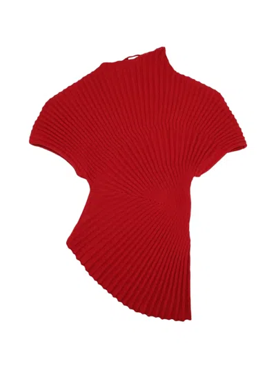 Cult Gaia Annemie Asymmetric Rib-knitted Cotton Top In Red
