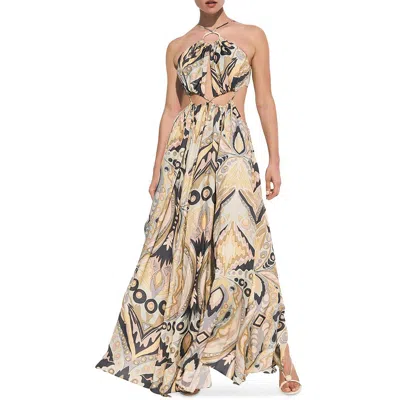 Cult Gaia Aphrodite Womens Silk Blend Halter Maxi Dress In Gray